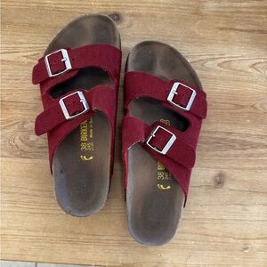 Women’s Maroon Suede Birkenstock Arizona Slides